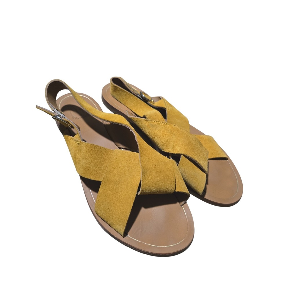 M Moustache Womens Yellow Suede Slingback Sandals Made in Italy Flat Size 39